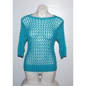 CHICO'S Women's Blue Crocheted Linen Blend Sweater Top Size 0 S